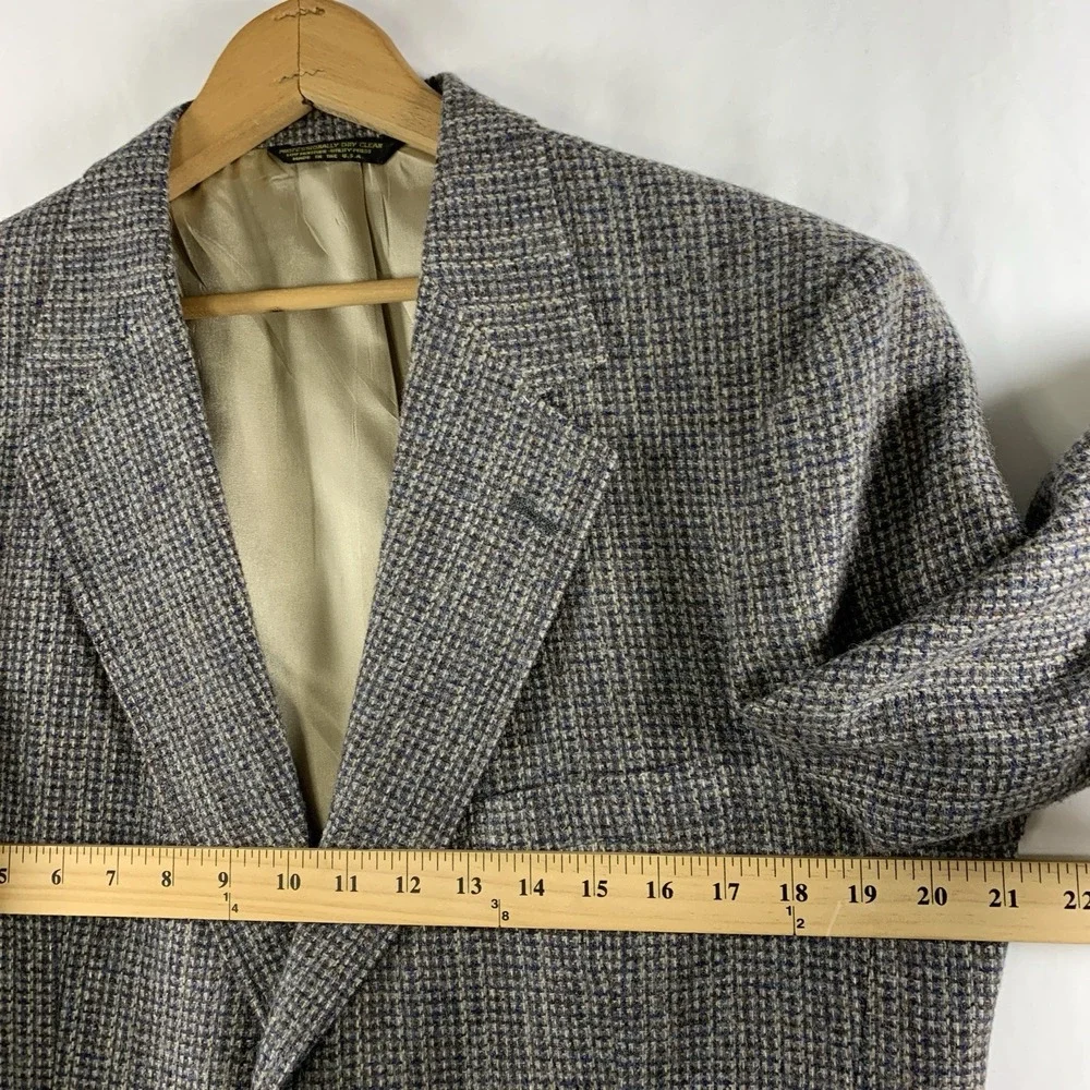 VTG 70s Mens Unstructured Wool Tweed Micro Check Sport Coat Size 40 42R Ivy Prep